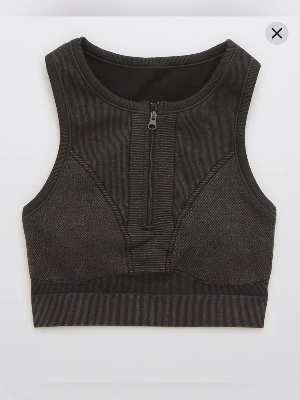 OFFLINE by Aerie Seamless Zip Front Sports Bra, Charcoal, Women’s Medium